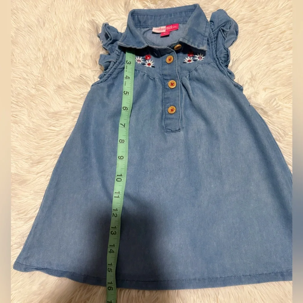 Baby Girl Light Blue Denim Dress with Floral Embroidery
